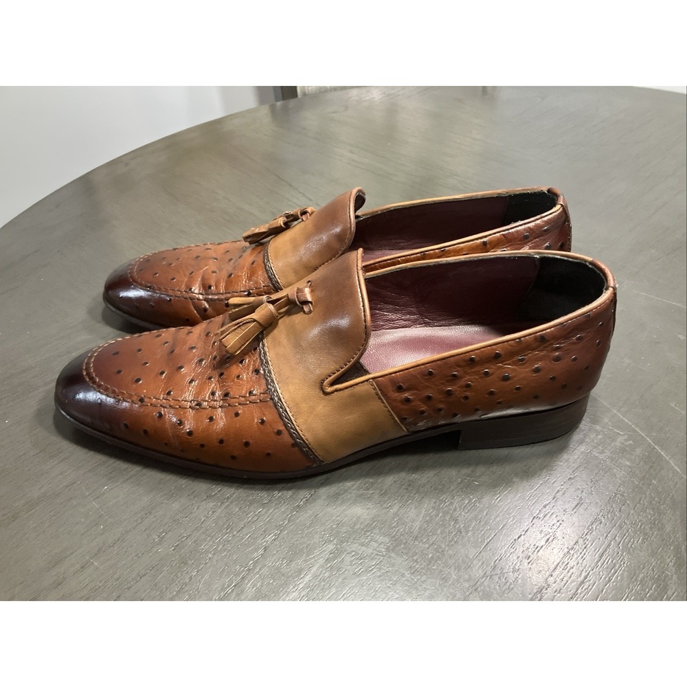 Vinci Leather Mens Sz 11 / 44 Ostrich Print Shoes Brown Black
